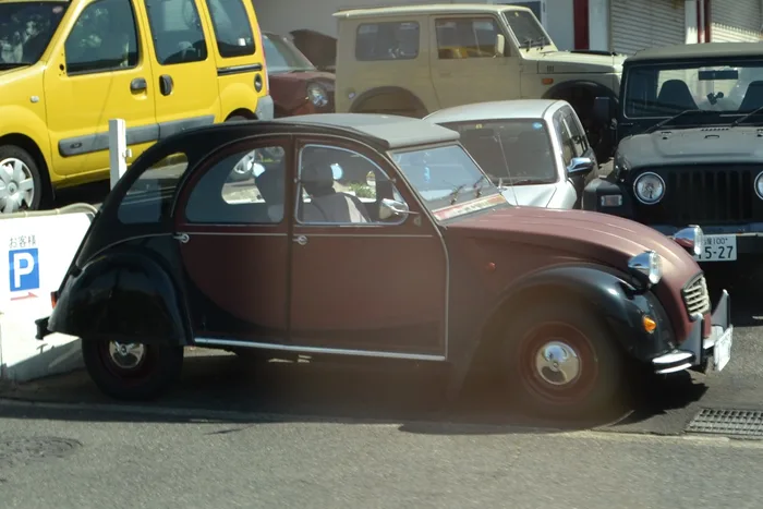 Citroën 2CV 6 Charleston bordeaux et noire vue de profil